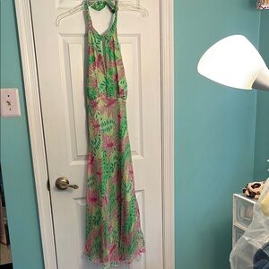Lilly Pulitzer Floral Halter Maxi Dress in Pink and Green